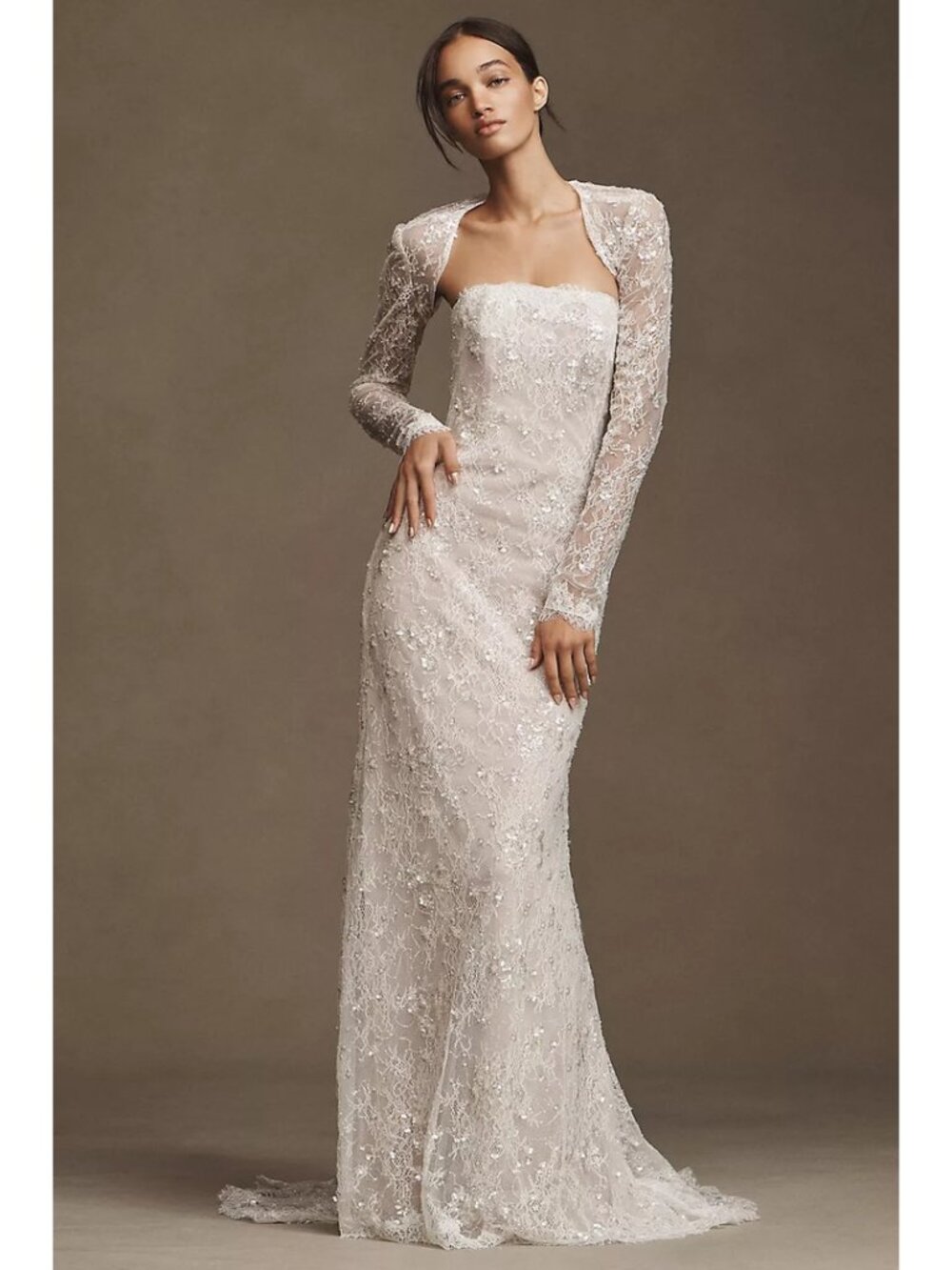 Watters Anthropologie Maeve Strapless Sequin Lace Sheath Wedding Gown US 10 NWT